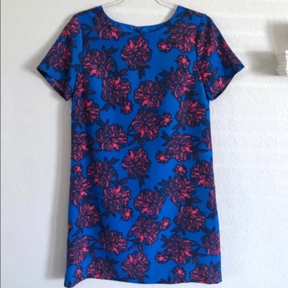 J crew Red and Blue Floral Shift Dress